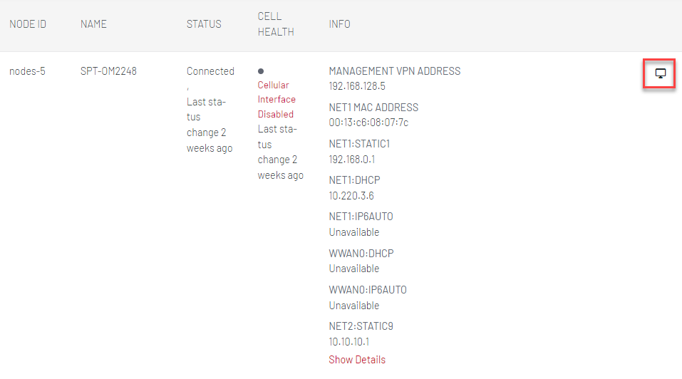 Image of the LIghthouse UI showing how to connect to the webmanagement interface of a node